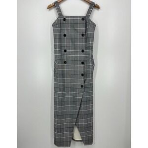 Banana Republic Dress Women's M Gray Plaid Print Sleeveless Long Length Lined